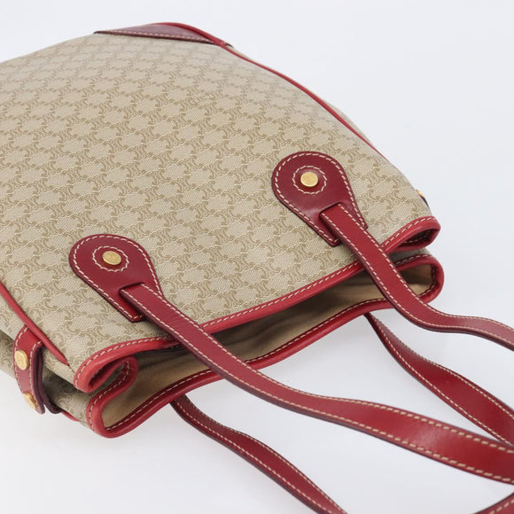 CELINE Macadam Canvas Tote Bag PVC Beige Gold Auth BA16461A