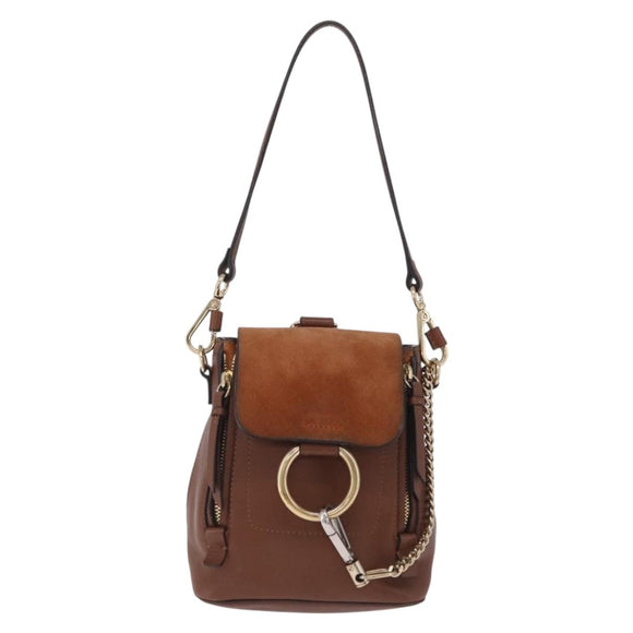 Chloe Faye Mini Backpack Leather Brown Gold Auth BA16466