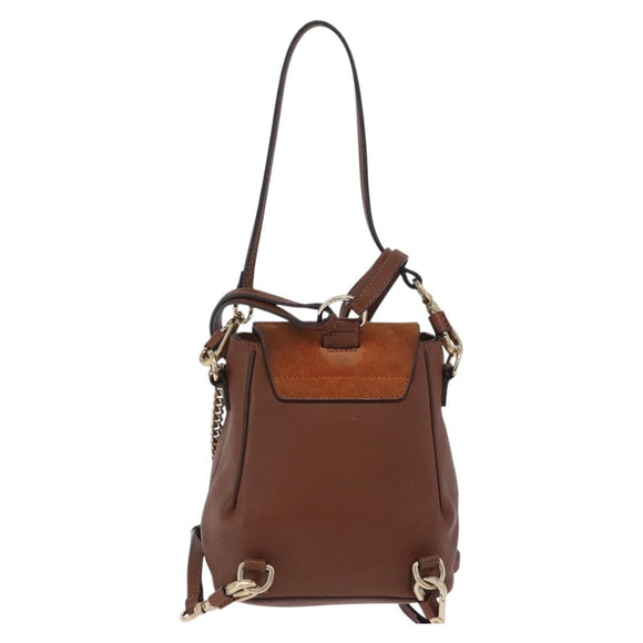 Chloe Faye Mini Backpack Leather Brown Gold Auth BA16466