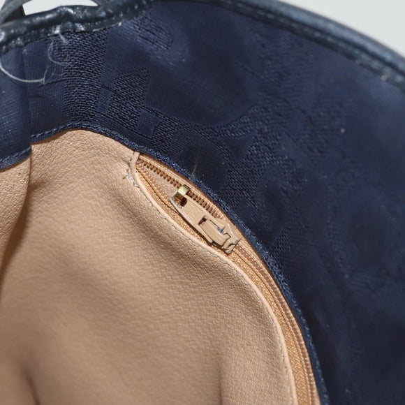 Christian Dior Trotter Canvas Shoulder Bag PVC Navy Gold Auth BA1648