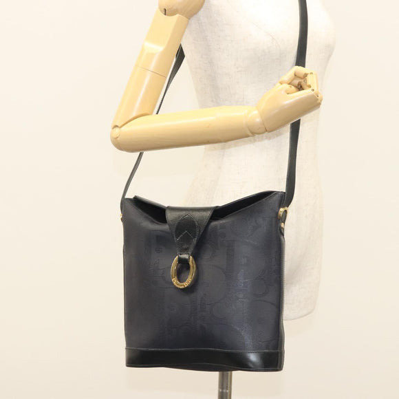 Christian Dior Trotter Canvas Shoulder Bag PVC Navy Gold Auth BA1648