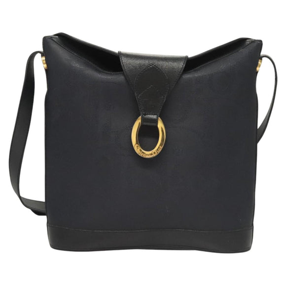Christian Dior Trotter Canvas Shoulder Bag PVC Navy Gold Auth BA1648