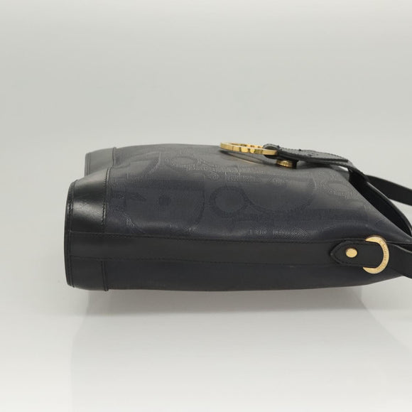 Christian Dior Trotter Canvas Shoulder Bag PVC Navy Gold Auth BA1648