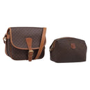 CELINE Macadam Canvas Shoulder Bag PVC Leather 2 Set Brown Auth BA16481-1