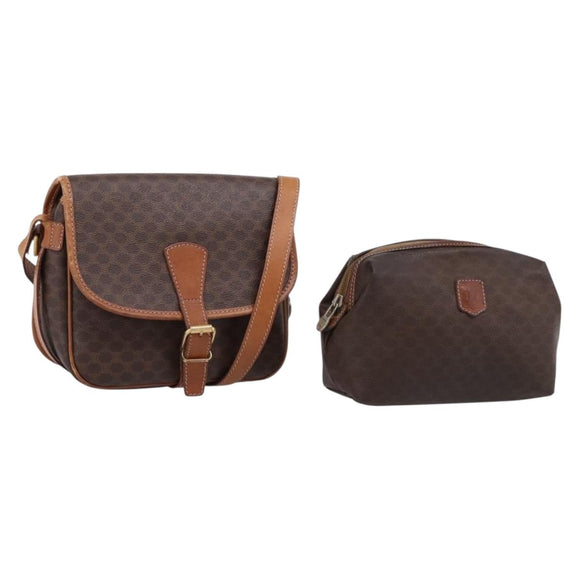 CELINE Macadam Canvas Shoulder Bag PVC Leather 2 Set Brown Auth BA16481