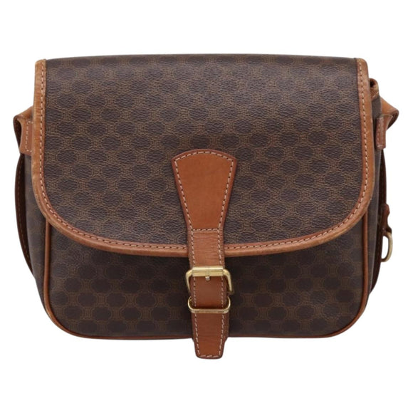 CELINE Macadam Canvas Shoulder Bag PVC Leather 2 Set Brown Auth BA16481