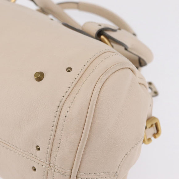 Chloe Paddington Hand Bag Leather Ivory Gold Tone Auth BA16483V