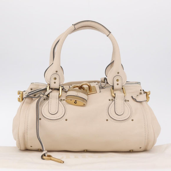 Chloe Paddington Hand Bag Leather Ivory Gold Tone Auth BA16483V
