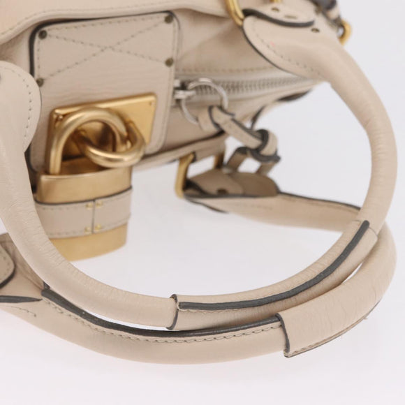Chloe Paddington Hand Bag Leather Ivory Gold Tone Auth BA16483V