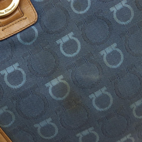 Salvatore Ferragamo Gancini Tote Bag Shoulder Bag 2 Set Blue Silver Auth BA16489