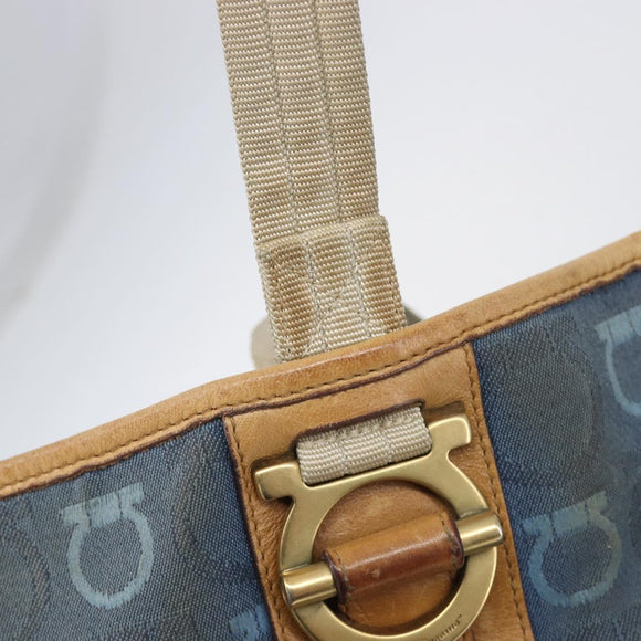 Salvatore Ferragamo Gancini Tote Bag Shoulder Bag 2 Set Blue Silver Auth BA16489