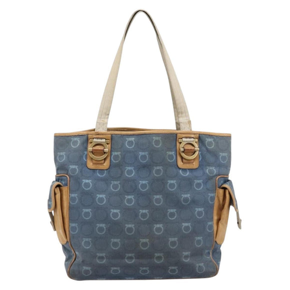 Salvatore Ferragamo Gancini Tote Bag Shoulder Bag 2 Set Blue Silver Auth BA16489