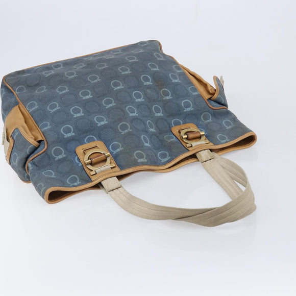 Salvatore Ferragamo Gancini Tote Bag Shoulder Bag 2 Set Blue Silver Auth BA16489