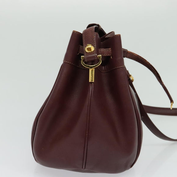 CARTIER Must Line Shoulder Bag Leather Bordeaux Gold Auth BA1649