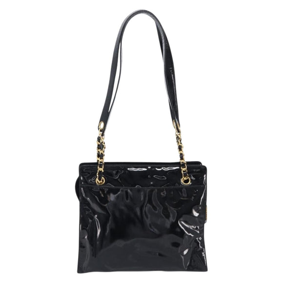 CHANEL COCO Mark Chain Shoulder Bag Patent Black Gold Tone CC Auth BA16492