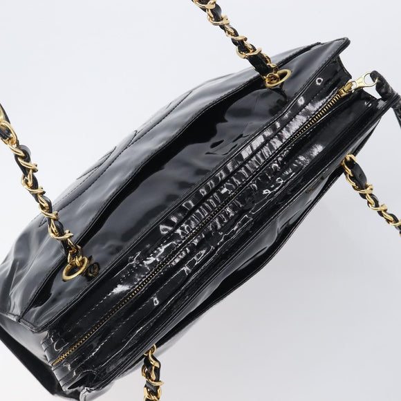 CHANEL COCO Mark Chain Shoulder Bag Patent Black Gold Tone CC Auth BA16492