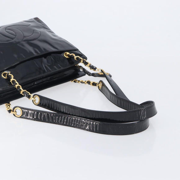 CHANEL COCO Mark Chain Shoulder Bag Patent Black Gold Tone CC Auth BA16492