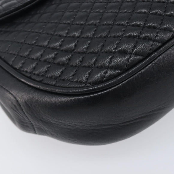 Bally Chain Shoulder Bag Leather Black Gold Tone Auth BA16494