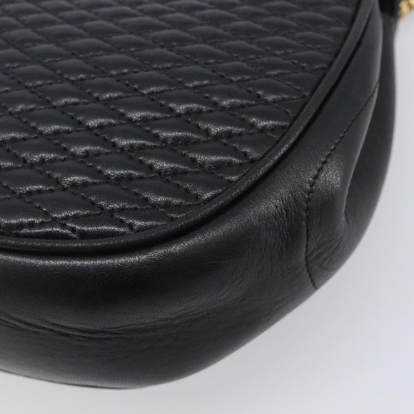 Bally Chain Shoulder Bag Leather Black Gold Tone Auth BA16494