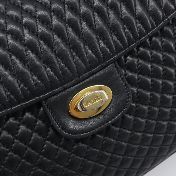 Bally Chain Shoulder Bag Leather Black Gold Tone Auth BA16494