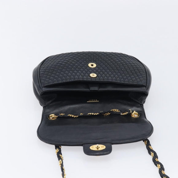 Bally Chain Shoulder Bag Leather Black Gold Tone Auth BA16494