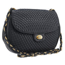 Bally Chain Shoulder Bag Leather Black Gold Tone Auth BA16494-1