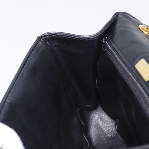 Bally Chain Shoulder Bag Leather Black Gold Tone Auth BA16494