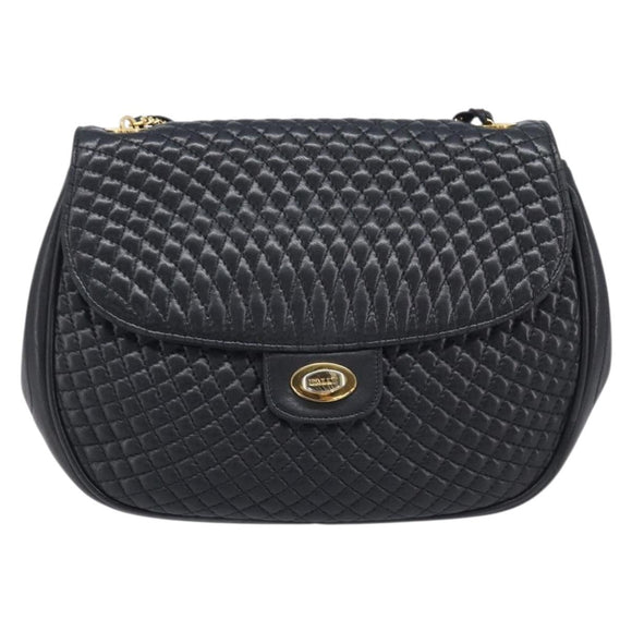 Bally Chain Shoulder Bag Leather Black Gold Tone Auth BA16494
