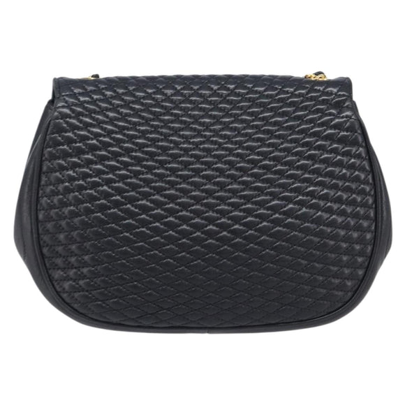 Bally Chain Shoulder Bag Leather Black Gold Tone Auth BA16494