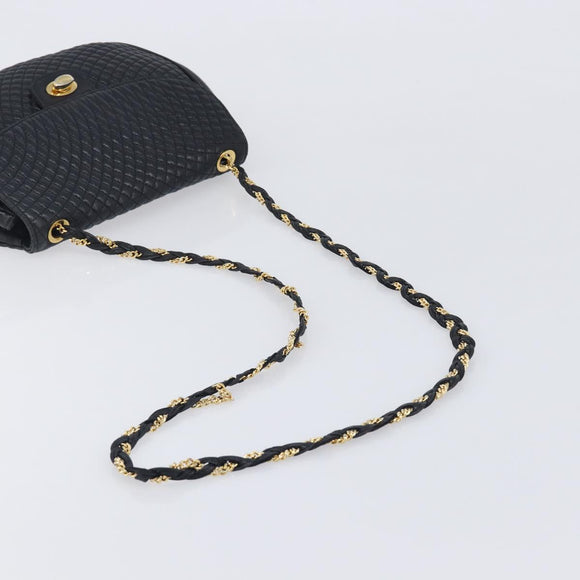 Bally Chain Shoulder Bag Leather Black Gold Tone Auth BA16494