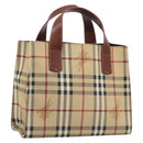 BURBERRY Nova Check Hand Bag PVC Leather Beige Auth BA16500V-1