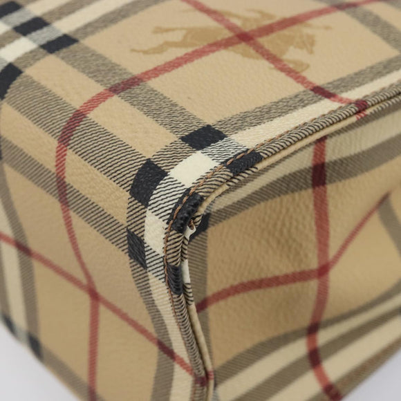 BURBERRY Nova Check Hand Bag PVC Leather Beige Auth BA16500V