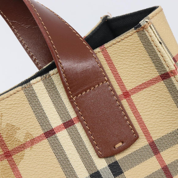 BURBERRY Nova Check Hand Bag PVC Leather Beige Auth BA16500V