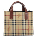BURBERRY Nova Check Hand Bag PVC Leather Beige Auth BA16500V-2