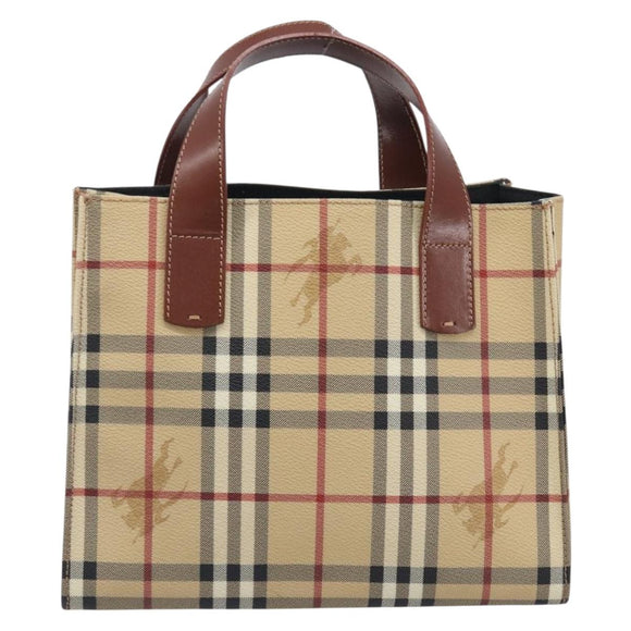 BURBERRY Nova Check Hand Bag PVC Leather Beige Auth BA16500V