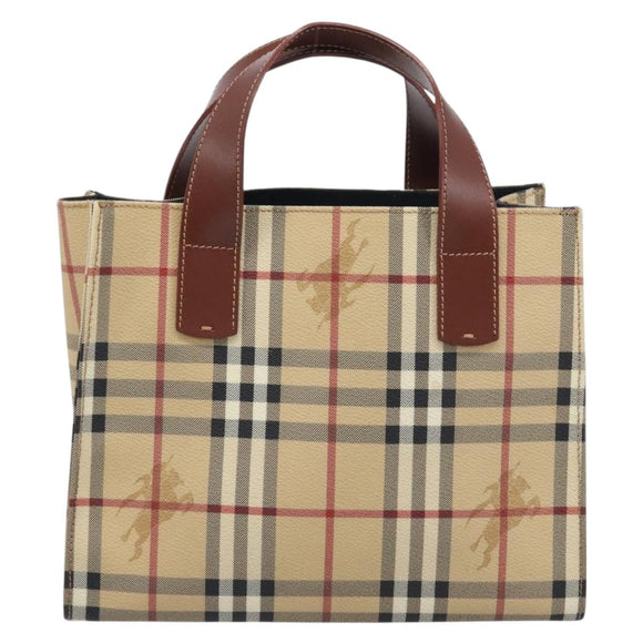 BURBERRY Nova Check Hand Bag PVC Leather Beige Auth BA16500V