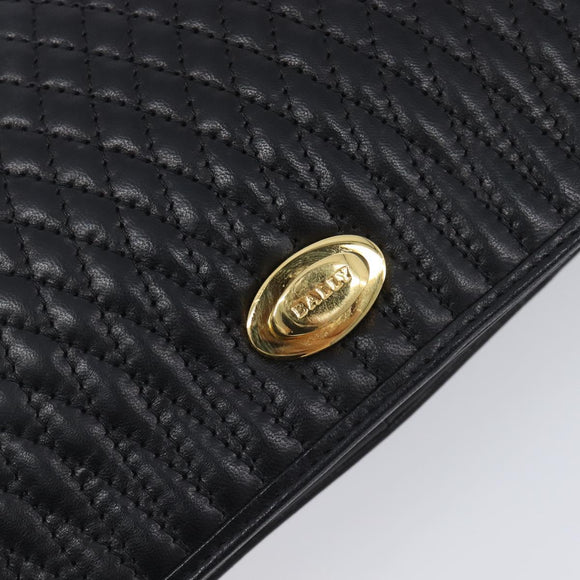 Bally Chain Shoulder Bag Leather Black Gold Tone Auth BA16503