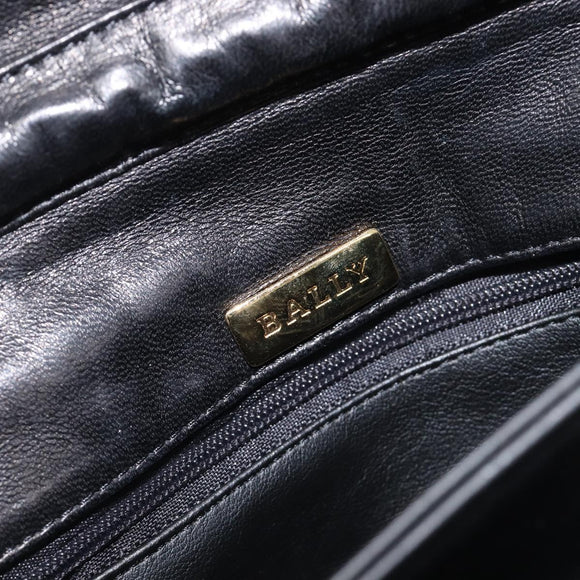Bally Chain Shoulder Bag Leather Black Gold Tone Auth BA16503