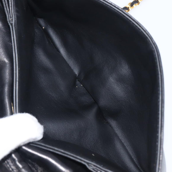 Bally Chain Shoulder Bag Leather Black Gold Tone Auth BA16503