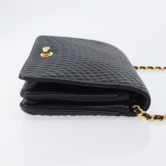 Bally Chain Shoulder Bag Leather Black Gold Tone Auth BA16503
