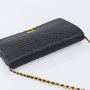 Bally Chain Shoulder Bag Leather Black Gold Tone Auth BA16503-6