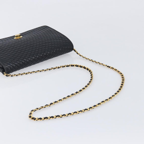 Bally Chain Shoulder Bag Leather Black Gold Tone Auth BA16503