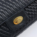 Bally Chain Shoulder Bag Leather Navy Gold Tone Auth BA16506-14