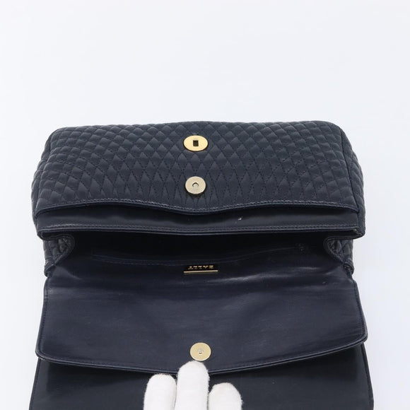 Bally Chain Shoulder Bag Leather Navy Gold Tone Auth BA16506