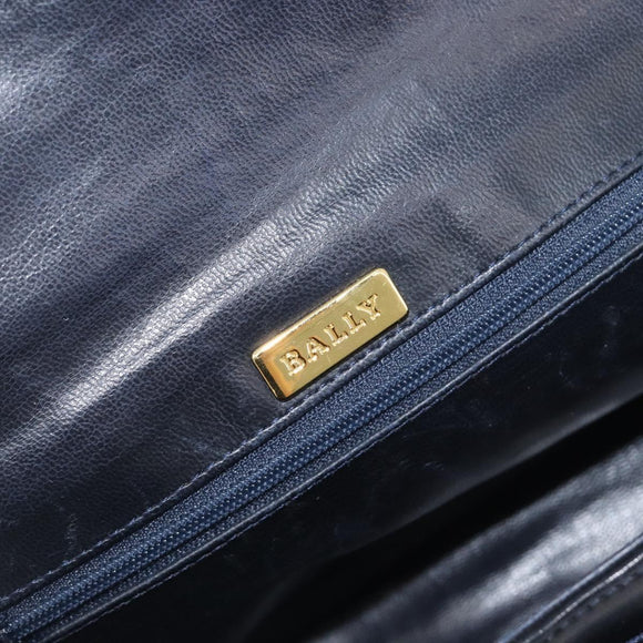 Bally Chain Shoulder Bag Leather Navy Gold Tone Auth BA16506