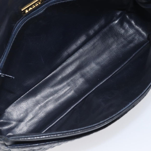 Bally Chain Shoulder Bag Leather Navy Gold Tone Auth BA16506