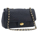Bally Chain Shoulder Bag Leather Navy Gold Tone Auth BA16506-1