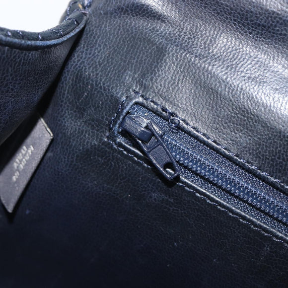 Bally Chain Shoulder Bag Leather Navy Gold Tone Auth BA16506