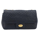 Bally Chain Shoulder Bag Leather Navy Gold Tone Auth BA16506-2