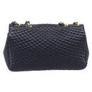 Bally Chain Shoulder Bag Leather Navy Gold Tone Auth BA16506-3